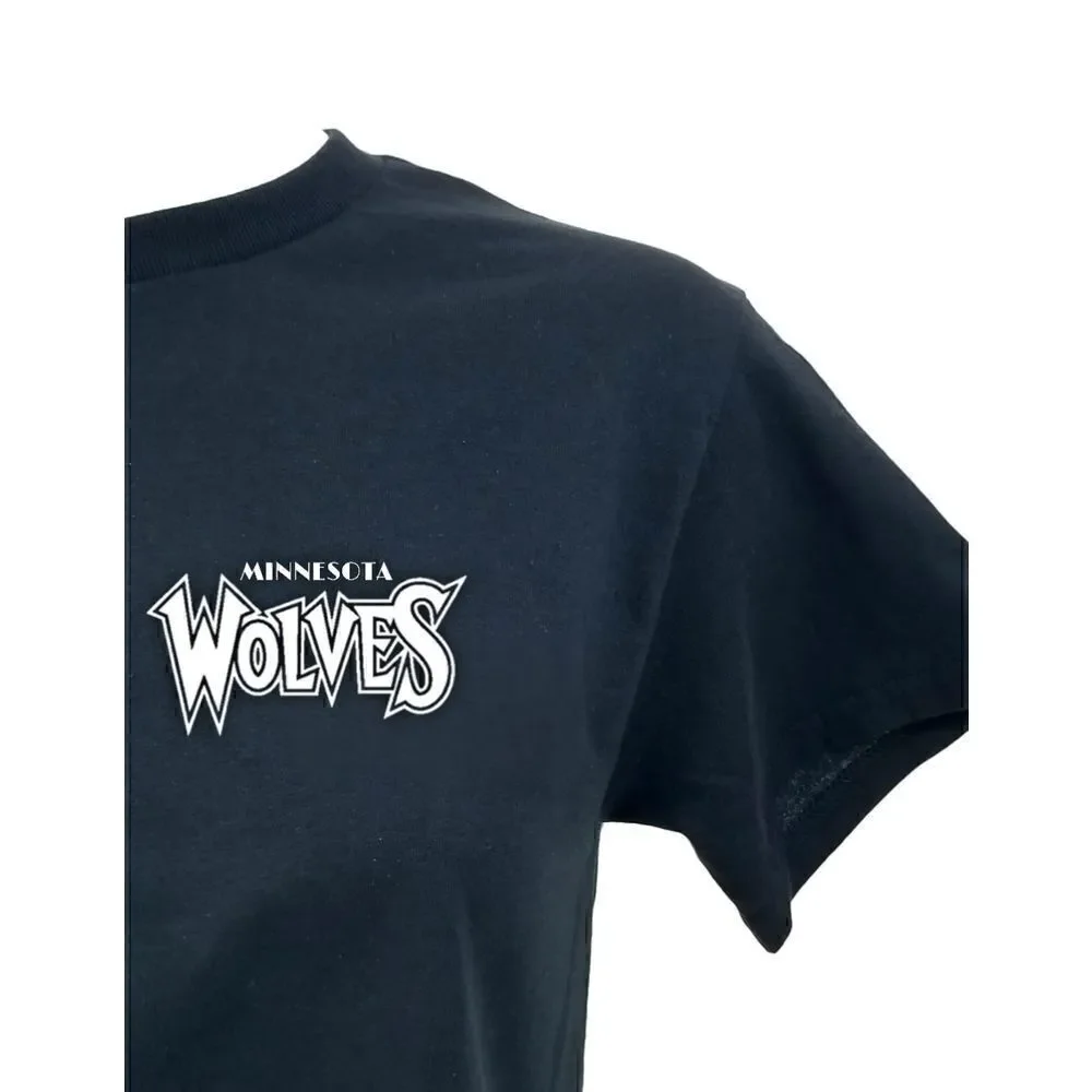 MINNESOTA TIMBERWOLVES "Wolves" Vintage Logo Black Cropped Crop Top Jersey Tee - Picture 2 of 4